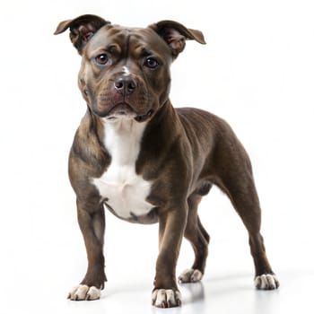 Staffordshire bullterrier dog standing and looking at camera isolated on white background. Ai generated image