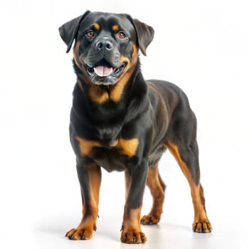Big Rottwailer in studio, isolated on white background. Ai generated image