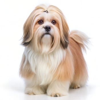 Cute Lhasa Apso isolated on a white background. Ai generated image