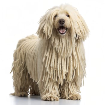 Komondor (Hungarian sheepdog) isolated on white background. Ai generated image