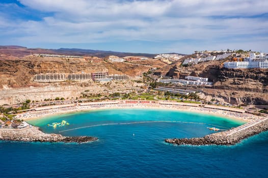 Amadores beach (Spanish: Playa del Amadores) near famous holiday resort Puerto Rico de Gran Canaria on Gran Canaria island, Spain. Playa de Amadores beach near Puerto Rico town, Canary Islands. Spain