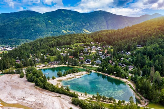 Jasna lake with beautiful mountains. Nature scenery in Triglav national park. Location: Triglav national park. Kranjska Gora, Slovenia, Europe. Mountain lake Jasna in Krajsnka Gora, Slovenia. 