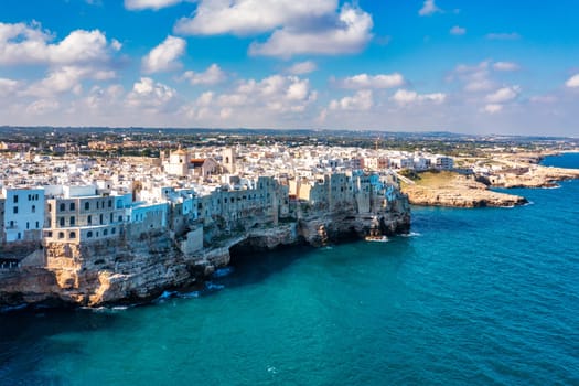 Spectacular cityscape of Polignano a Mare town, Puglia region, Italy, Europe. Polignano Al Mare, scenic small town in Puglia, Italy. Polignano a Mare village on the rocks, Bari, Apulia, Italy. 