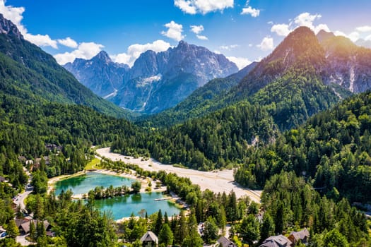 Great nature scenery in Slovenian Alps. Incredible summer landscape on Jasna lake. Triglav national park. Kranjska Gora, Slovenia. Mountain lake Jasna in Krajsnka Gora, Slovenia. 