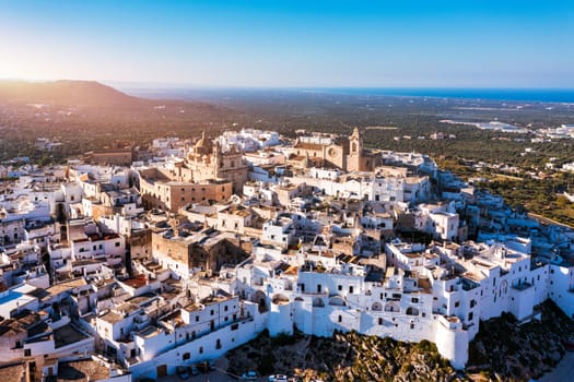 View of Ostuni white town, Brindisi, Puglia (Apulia), Italy, Europe. Old Town is Ostuni's citadel. Ostuni is referred to as the White Town. Ostuni white town skyline and church, Brindisi, Italy.