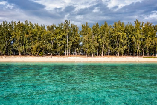 Tropical beach scenery, vacation in paradise island Mauritius. Dream exotic island, tropical paradise. Best beaches of Mauritius island, luxury resorts of Mauritius, Indian Ocean, Africa.