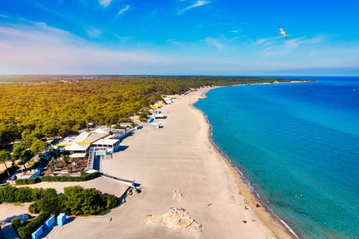 Aerial view of Baia dei Turchi, Puglia region, Italy. Turkish Bay (or Baia dei Turchi), this coast of Apulia is one of the most important ecosystems in Salento, Italy. Seacoast of Baia dei Turchi.