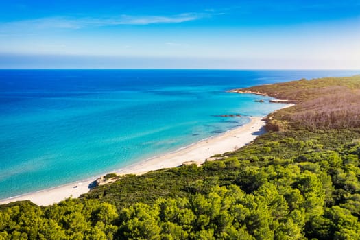 Aerial view of Baia dei Turchi, Puglia region, Italy. Turkish Bay (or Baia dei Turchi), this coast of Apulia is one of the most important ecosystems in Salento, Italy. Seacoast of Baia dei Turchi.