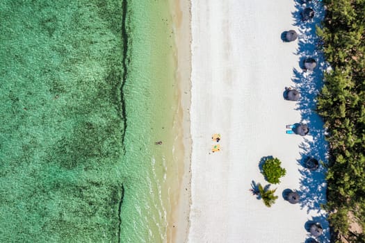 Tropical beach scenery, vacation in paradise island Mauritius. Dream exotic island, tropical paradise. Best beaches of Mauritius island, luxury resorts of Mauritius, Indian Ocean, Africa.