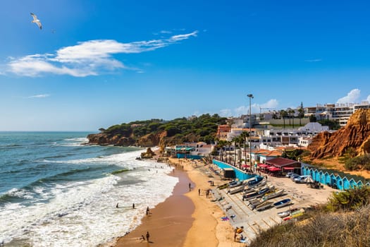 Amazing view of town Olhos de Agua in Albufeira, Algarve, Portugal. Coastal view of town Olhos de Agua, Albufeira area, Algarve, Portugal.