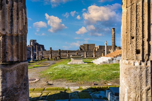 Ancient ruins of Pompei city (Scavi di Pompei), Naples, Italy. View of ancient city of Pompeii, Pompei is ancient Roman city died from eruption of Mount Vesuvius in 1st century, Naples, Italy.