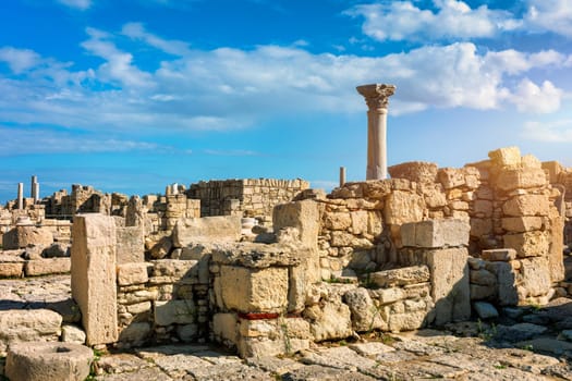 Κourion ancient ruins of the ancient city. Achilles' House Kourio Basilica at The Sanctuary of Apollo at the Kourion World Heritage Archaeological site near Limassol (Lemesos), Cyprus