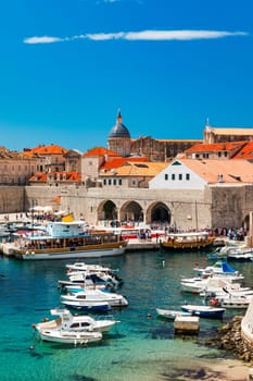 Dubrovnik a city in southern Croatia fronting the Adriatic Sea, Europe. Old city center of famous town Dubrovnik, Croatia. Picturesque view on Dubrovnik old town (medieval Ragusa) and Dalmatian Coast.