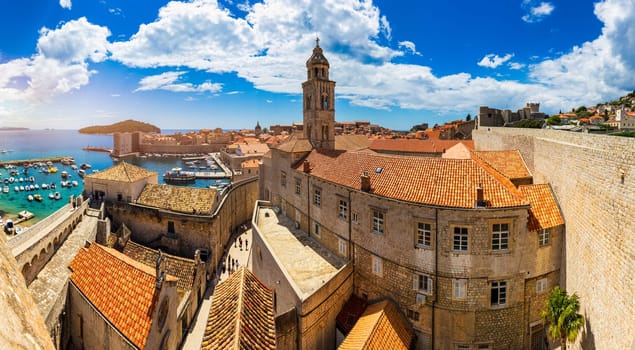 Dubrovnik a city in southern Croatia fronting the Adriatic Sea, Europe. Old city center of famous town Dubrovnik, Croatia. Picturesque view on Dubrovnik old town (medieval Ragusa) and Dalmatian Coast.