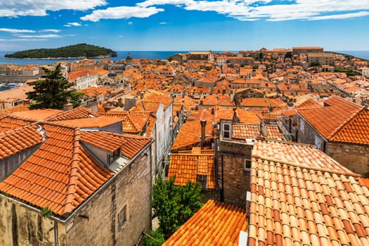 Dubrovnik a city in southern Croatia fronting the Adriatic Sea, Europe. Old city center of famous town Dubrovnik, Croatia. Picturesque view on Dubrovnik old town (medieval Ragusa) and Dalmatian Coast.