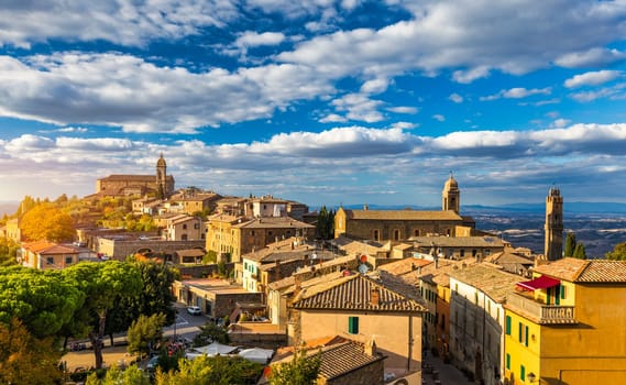 View of Montalcino town, Tuscany, Italy. Montalcino town takes its name from a variety of oak tree that once covered the terrain. View of the medieval Italian town of Montalcino. Tuscany