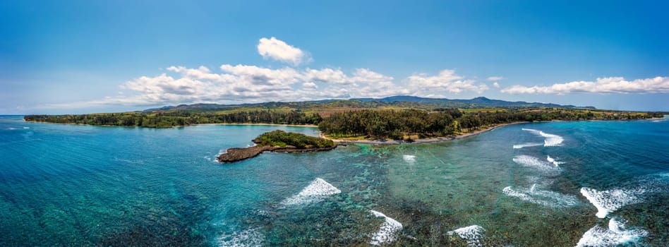 View of Baie du Cap from Maconde Viewpoint, Savanne District, Mauritius, Indian Ocean, Africa. View of the famous Maconde view point, sea and the mountains in the background, in Mauritius, Africa