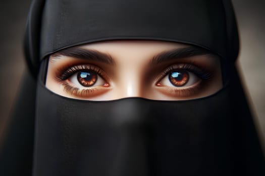 portrait of a woman in a burqa with captivating brown eyes.