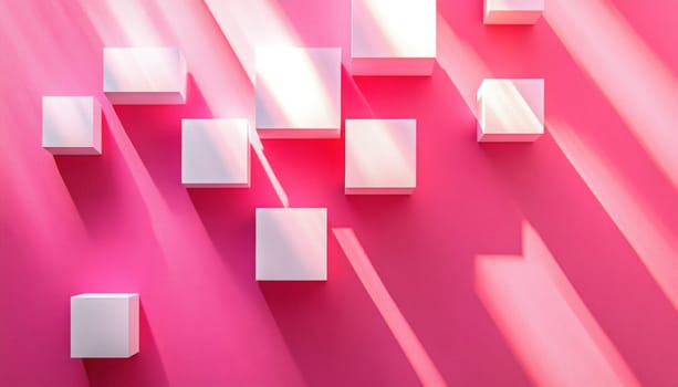 A visually appealing pink background adorned with white squares casting subtle shadows on its surface