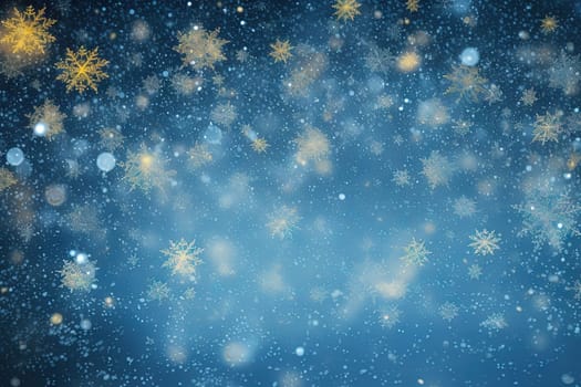 Christmas background with snowflakes and bokeh. Winter holidays celebration backdrop with snow on blurred background. Generated AI