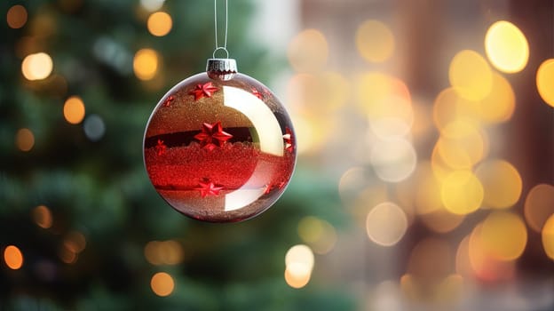 Christmas ball for the holiday tree. Shiny bauble for winter Xmas holidays. Generated AI