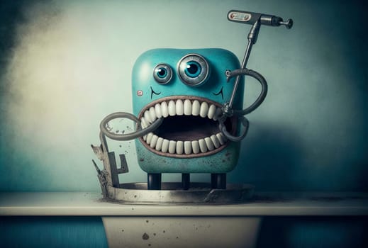 Funny Dentist Day poster with retro styled tooth and vintage equipment. Generated AI