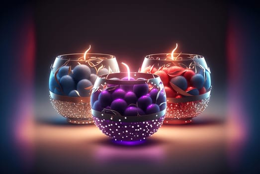 Club cocktails on the table with light. Colorful juicy drinks in glasses. Generated AI