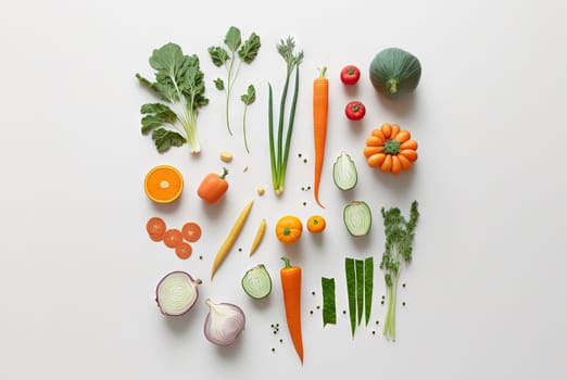 Fresh vegetables for cooking. Set of juicy vegetables on white background. Generated AI