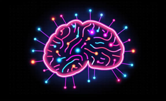 Brain sign in purple color. Neon line styled brain icon, symbol of science and intelligence. Generated AI