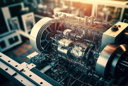 Industrial abstract background with machinery details. Shiny metal equipment concept. Generated AI