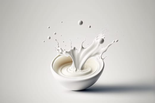 Milk splash with drops flying away. Splasj crown in the white milk. Generated AI