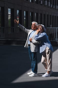 Mature couple walking around the city and sightseeing
