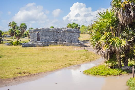 Pre-Columbian Mayan walled city of Tulum, Quintana Roo, Mexico, North America, Tulum, Mexico. El Castillo - castle the Mayan city of Tulum main temple.