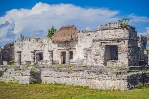Pre-Columbian Mayan walled city of Tulum, Quintana Roo, Mexico, North America, Tulum, Mexico. El Castillo - castle the Mayan city of Tulum main temple.