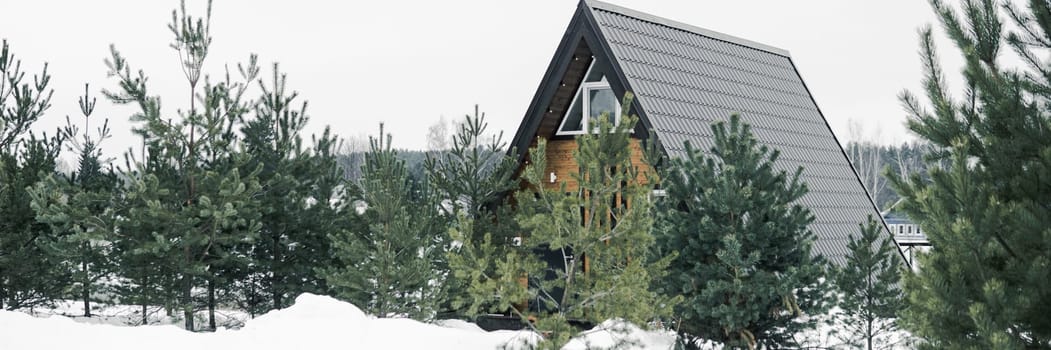 A country house in nature in winter. Rest in an ecologically clean place in winter. Glamping in nature