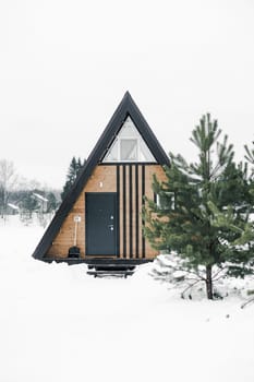 A country house in nature in winter. Rest in an ecologically clean place in winter. Glamping in nature