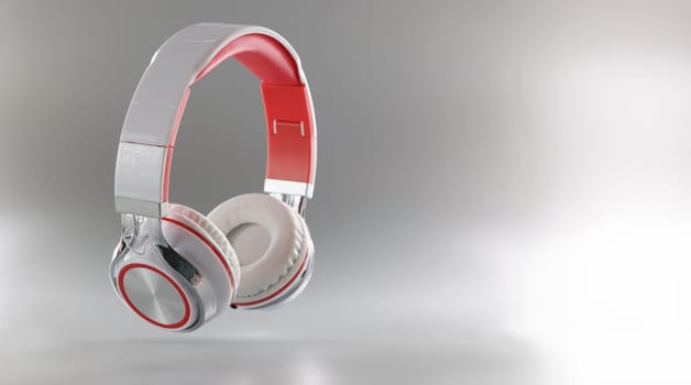 Gray bluetooth wireless headphones, close-up. Stylish accessory for listening to music. Clear sound headphone