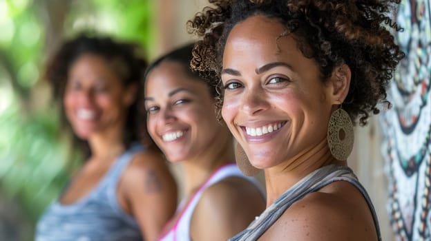Prenatal yoga class with joyful expectant mothers practicing wellness and sharing smiles