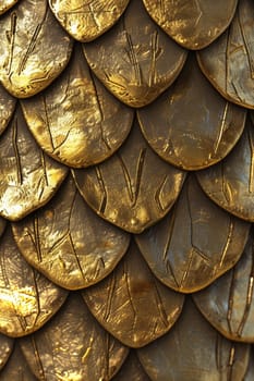 Luxurious golden fish scales with a textured surface, reflecting light and luxury
