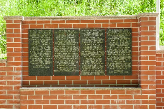 PODRUTE, CROATIA-May 22, 2022: The memorial site dedicated to the European Community peace monitors who were killed in the helicopter downing near Novi Marof is located in Podrute, Croatia.