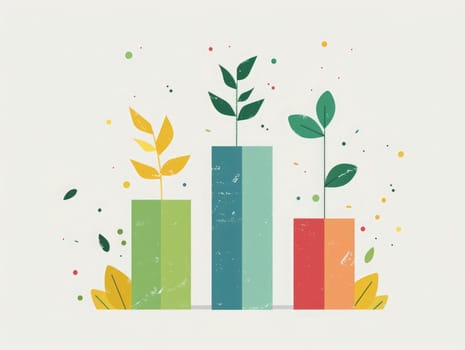 Three stylized plants in varying heights show vibrant colors, symbolizing growth amidst a light background.