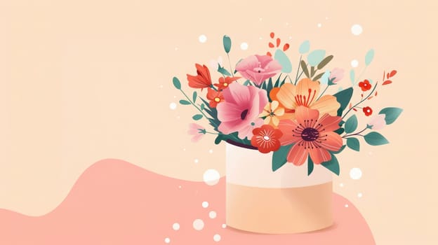 A vibrant assortment of flowers in a stylish vase stands out against a soft pastel backdrop.