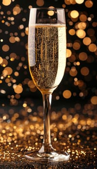 New year s eve festive bokeh background with a sparkling champagne glass for celebration