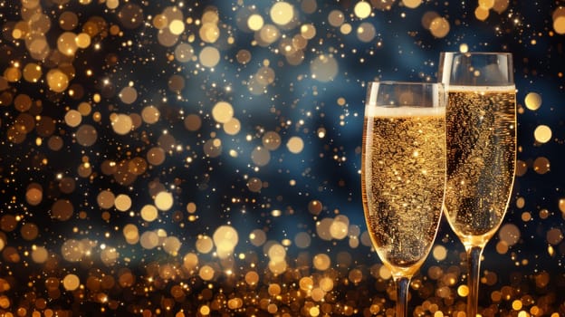 New year s eve celebration bokeh abstract background with champagne glasses