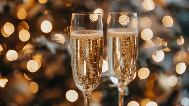 New year s eve celebration bokeh abstract background with champagne glasses