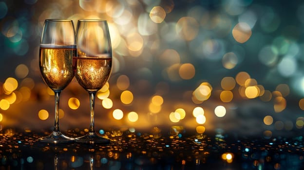Stylish bokeh background with champagne glasses for new year celebration