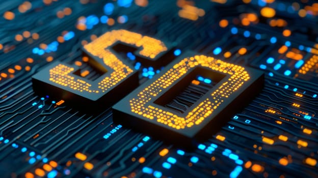 Abstract bokeh background with letters representing emerging artificial intelligence ideas