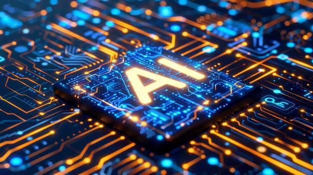 Abstract bokeh background with ai letters representing artificial intelligence innovations