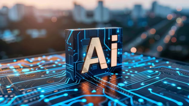 Abstract ai letters on bokeh backdrop showcasing innovative concepts in sleek flat design