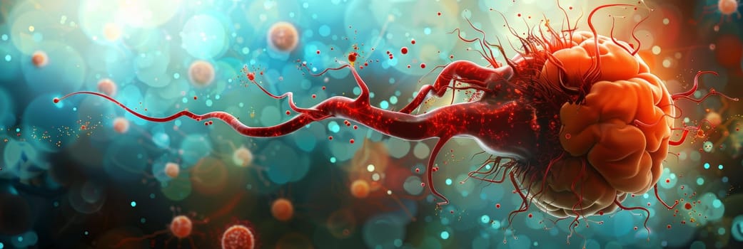 Microscopic View of Aggressive Cancer Cell, Malignant Tumor, Viral Bacterial Infection, 3D Render